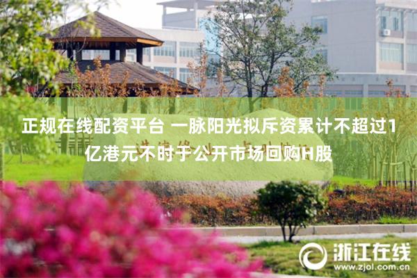 正规在线配资平台 一脉阳光拟斥资累计不超过1亿港元不时于公开市场回购H股